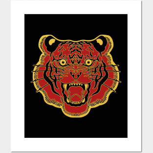 Red and Gold Traditional Tiger Face Posters and Art